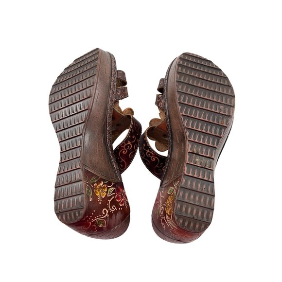 Elite By Corkys Women's Size 7 Leather Floral Wedge Sandals Shelby - Picture 8 of 8